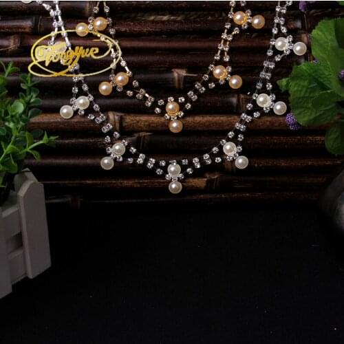 Free Shipping 1 Yard Costume Applique Rotate Rhinestones 5mm White Pearl Trim Chain Wedding Dress Wedding Decoration