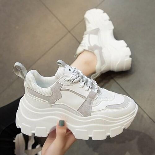 Thick Sole Female Mesh Casual Footwear White Walking Shoes Lace Up Platform Vulcanize Shoes Women Sneakers Fashion Chunky Shoes