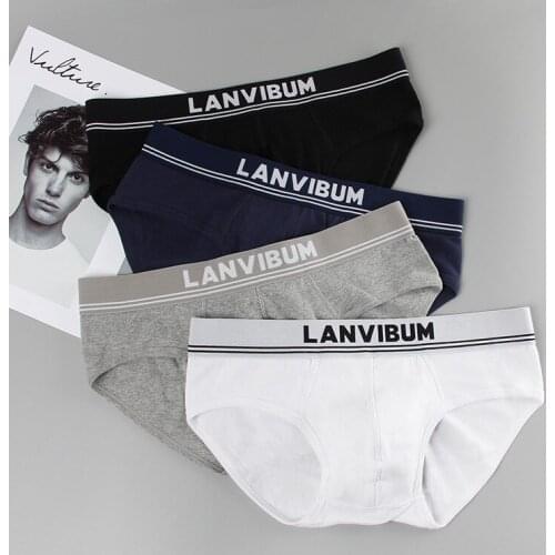 Lanvibum briefs swimwear mens jockstrap mens panties mid-waist threaded cotton triangle pants solid color U convex bag