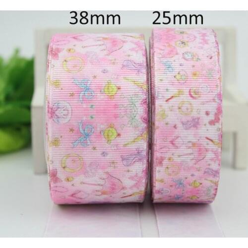 Cute pink printed grosgrain ribbon cute character hair bow accessories material wedding gift wrap handmade sewing