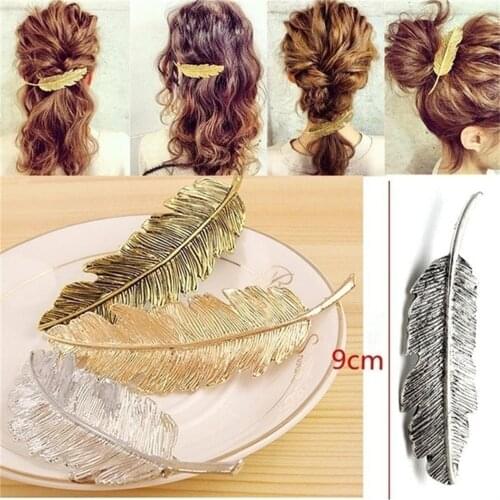 Fashion Alloy Vintage Hair Clips For Women Feather Leaf Shape Barrette Metal Hairpins Lady Headwear Hair Accessories