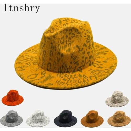 2020New Mens Felt Hat Leopard Fedoras Winter Wide Brim Hats Autumn Fashion Church Male Wool Hat Buckle Adjustable Outbacks Hats