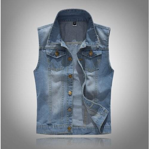Male Cowboy Vestcoats Ripped Casual Single Breasted Plus Size MenS Clothings Male Denim Waistcoats Male Hole Jeans Vests