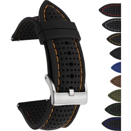 BEAFIRY Soft Silicone Watch Band Strap 18mm 20mm 22mm 24mm Quick Release Rubber Watchband Black Blue Brown Orange Waterproof