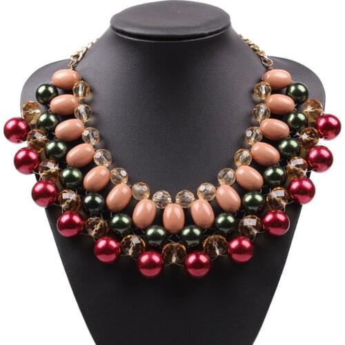 New Fashion Model Gold Color Chain Big Bead Ball Colorful Acrylic Crystal Bead Chunky Statement Choker Necklace for Women