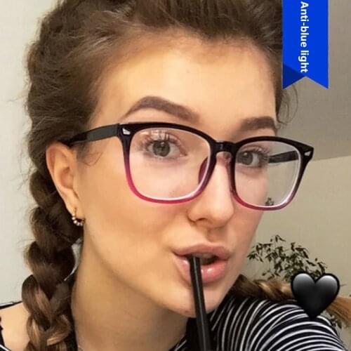 Eyeglasses Anti Blue Light Blocking Transparent Pink Square Large Stylish White 2021 Trend Fashion Lenses Women Glasses