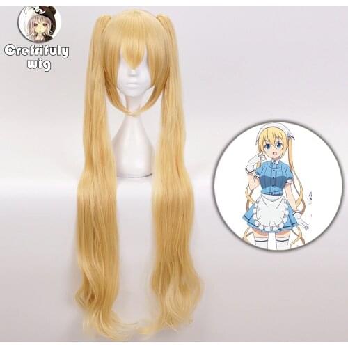 High Quality 100cm Blend S Kaho Hinata Blonde Cosplay Wig Women Lolita Long Wavy Ponytails Hair Wigs+Wig Cap
