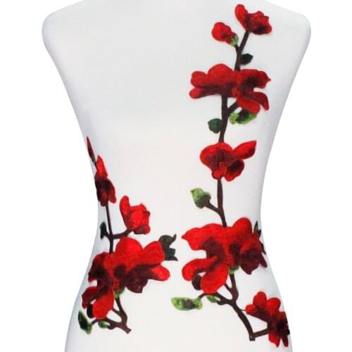 5set Red Peony Embroidery Lace Applique Guipure Cord Lace Fabric Patches Scrapbooking DIY Sewing Accessories T2350