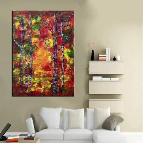 Top Artist Canvas Painting High Quality Handmade Unique Abstract Rainbow Trees Oil Painting On Canvas For Living Room Decoration