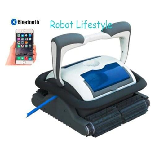 Good quality robot swimming pool cleaner with 18m cable, caddy cart,smartphone control,self-diagnostic,programmable cleaning