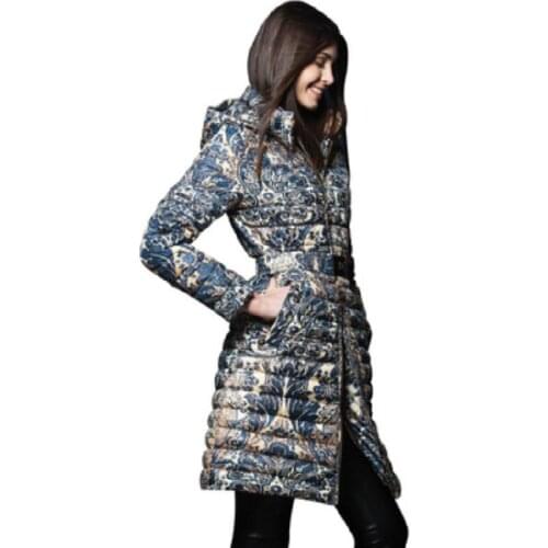 2017 Women Down Jacket Woman Long Coat Flower Print Winter Jacket Women Down parka Duck downs jackets Down coats Outwear