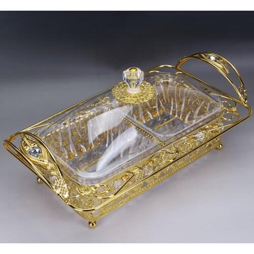 Dry fruit lattice cover high-grade candy box transparent water snacks division candy dish living metal tray box bowl cover