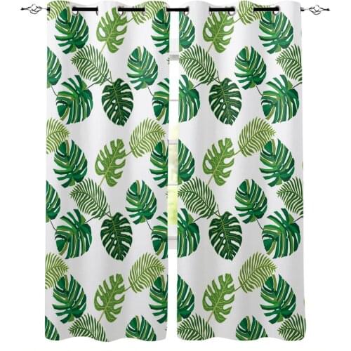 Tropical Plant Leaves Green White Curtains For Living Room Modern Window Curtains For Bedroom Curtains Drapes Blinds