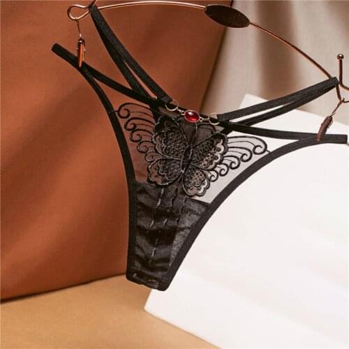 Women Fashion Panties See Through Embroidered Lace Underwear Sheer Low Waist G-string Thongs Summer Transparent Sexy Underpants