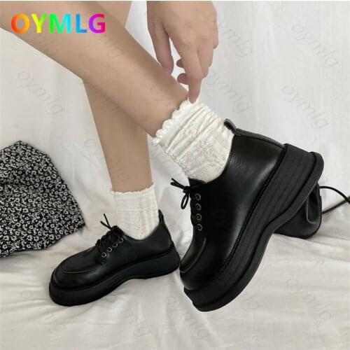 Retro big toe shoes womens platform with round toe platform shoes doll Sen style black small leather shoes single shoes