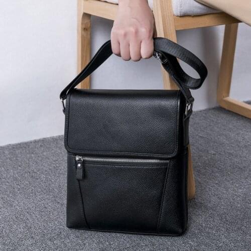 Top Grain Leather Shoulder Bag Mens Business Casual Messenger Bag Cowhide Diagonal Small Sling Bag Soft Leather Crossbody Bag