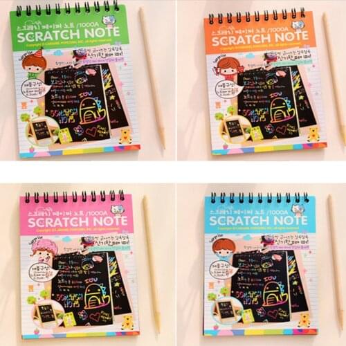 Magic Drawing Book DIY Scratch Notebook Black Cardboard As Gift For Kids Stationery School Supplies Painting Drawing Art Book
