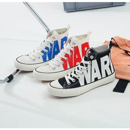 Warrior 2021 summer new 1970s classic student canvas shoes female Korean letter printed high-top skateboard shoes
