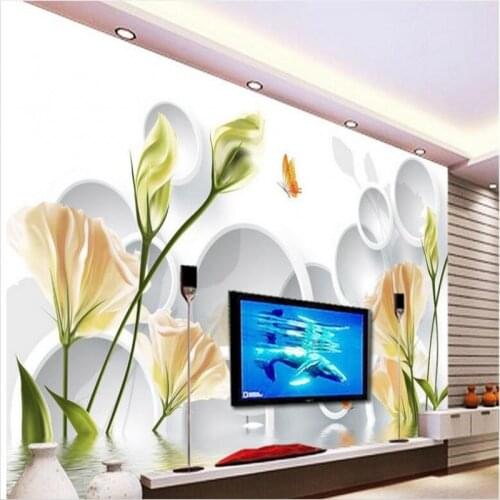 Wellyu Custom large frescoes elegant warm lily reflection 3d stereo TV background wall non - woven wallpaper papel de parede