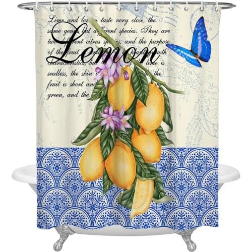 Moroccan Pattern Retro Butterfly Lemon Shower Curtain Home Bath Decorative Waterproof Polyester Fabric Bathroom Curtain
