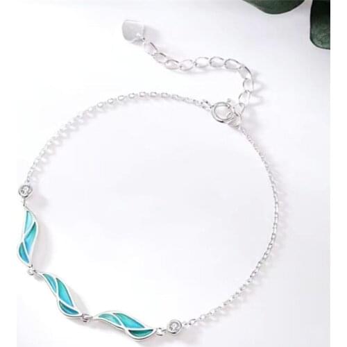Sole Memory Blue Drip Glaze Waves Spray Fresh Lovely 925 Sterling Silver Female Resizable Bracelets SBR307