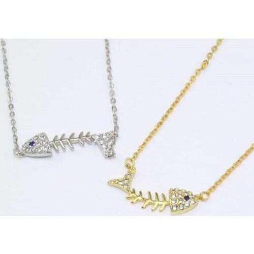 Womens 2021 Cubic Zirconia Fishbone Pendant Necklace Fashion Korean Fashion Necklace Punk Sweater Chain Necklace Of The Girls