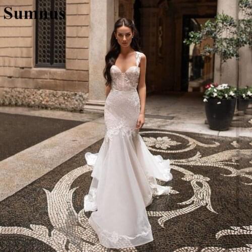 Sumuns Mermaid Wedding Dress Boho 2021 Vintage Lace Sweetheart Neck Bridal Gown Backless Wedding Gowns Vestidos de novia
