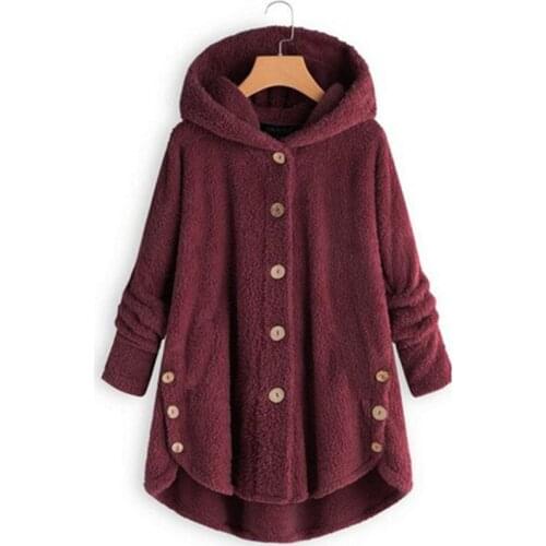 Winter Coats Hooded Fleece Fluffy Button Warm Padded Jacket Women Casual Pocket Single Breasted Solid Parkas Outwear Plus Size