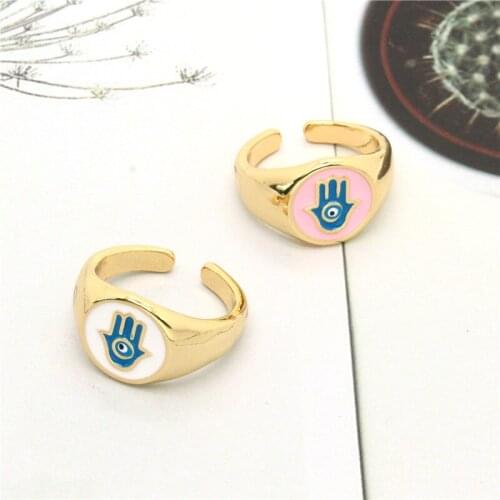 1 Pcs Metal Evil Eye Hand Hamsa Finger Rings For Women Gift Jewelry Fashion Adjustable Turkish Blue Eye Wedding Party Rings R357