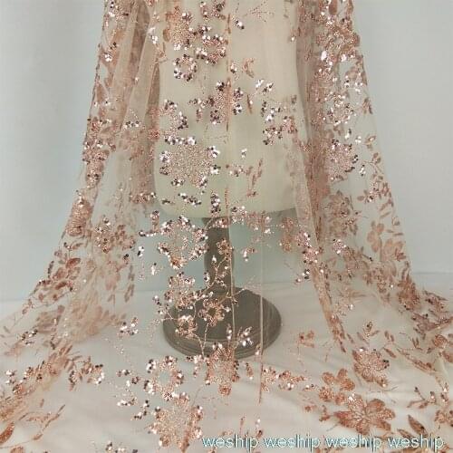 1yards Champagne gold sequin yarn fabric embroidery lace mesh fabric wedding dress cloth DIY garment accessories curtains