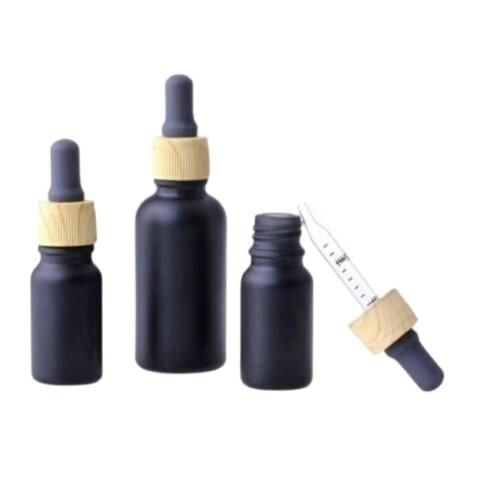 10ml 100pcs frosted black glass bottle wooden shape dropper lid essential oil serum liquid skin care cosmetic pack