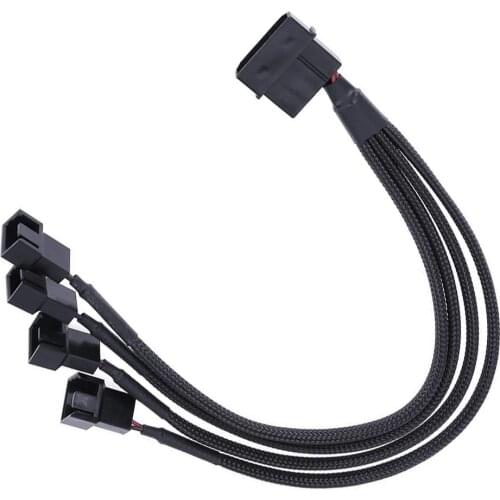 1007 24AWG 4-Pin IDE to 4-Port 3-Pin Computer Cooler Cooling Fan Splitter Power Cable Wire Power Cable Tinned Copper