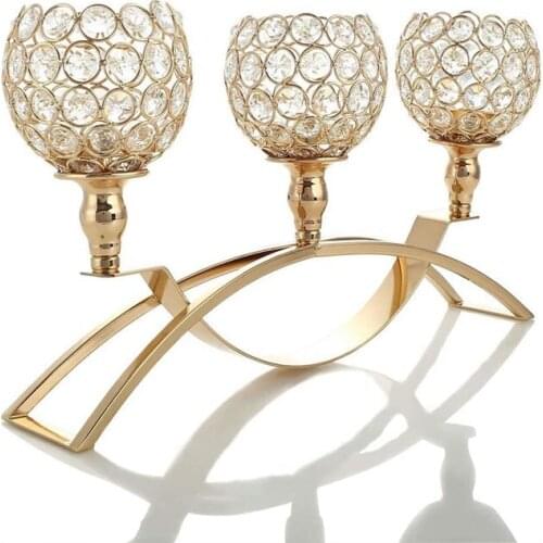 12pcs)Gold Crystal Candle Holders,3-Candle Candelabras, Centerpieces for Living Room,Dinning Room Table Decoration,Wedding 489