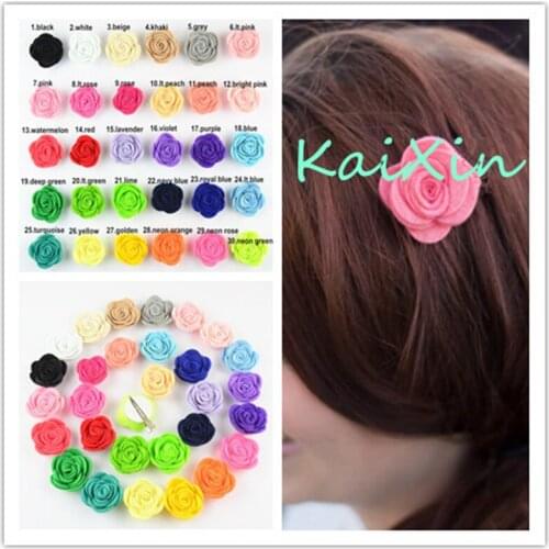 20pcs/lot 4cm Mini Girls Frelt Fabric Rose Flowers With Hair Clips Boutique Headwear girl Accessories U Pick Color FC108