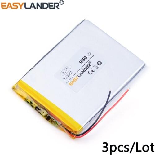 3pcs /Lot 3.7v lithium Li ion polymer rechargeable battery 304967 950mAh Telephone charging treasure tablet computer speaker