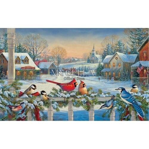 Town Meeting 5D Diy Diamond Painting Cross Stitch Diamond Mosaic Diamond Embroidery Birds Winter full Rhinestone Home Decor