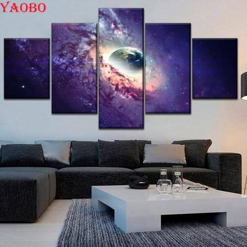 5D DIY Diamond Painting 5 Panel Space Galaxy Painting Diamond Embroidery Full Square Round Drill Mosaic Handmade Home Decor