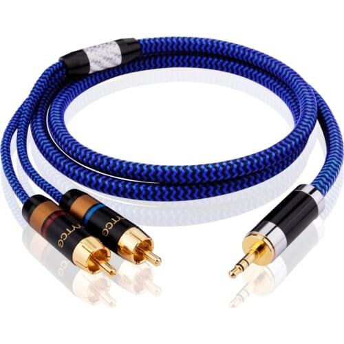 6N single crystal copper HIFI audio cable one point two 3.5mm to 2RCAdouble lotus computer connected to HiFi amplifier phone