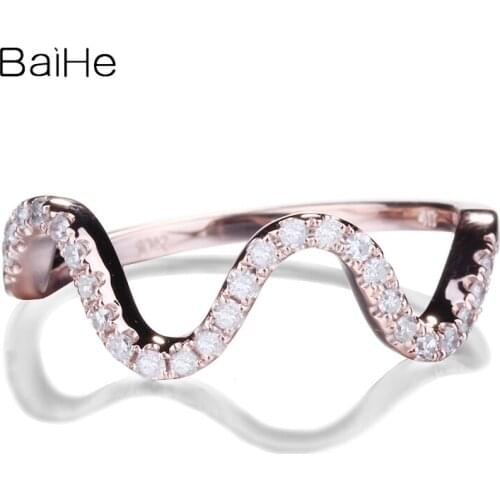 BAIHE Solid 14K Rose Gold(AU585) 0.2CT H/SI Round Natural Diamonds Engagement Women Trendy Natural Diamond Ring