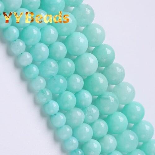 Natural Blue Amazonite Jades Beads Angelite Stone For Jewelry Making Round Loose Beads DIY Charm Bracelet 6 8 10mm 15" Wholesale