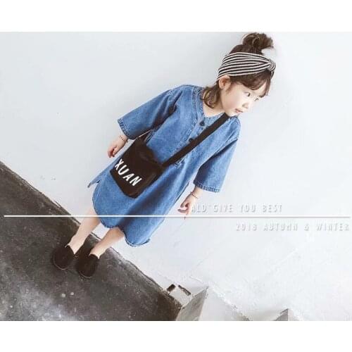 Korean Girls Long Sleeve Denim Dress 2020 Spring Fall Childrens Loose Casual Dresses 4-12 Yrs Old Kids One Piece Clothes X347