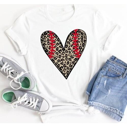 Colored Leopard Baseball Heart T-shirt Aesthetic Hipster Game Day Tshirt Vintage Women Graphic Sport Tee Shirt Top