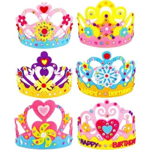 2Pcs/lot Non-woven Crown Hat Headwear Children Kindergarten Creative DIY Handmade Toy Material Package Kid Education Craft Toy
