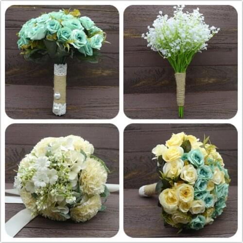 Hot Silk flower wedding bouquet roses dahlias Artificial flowers fall vivid fake leaf wedding flower bridal bouquets decoration