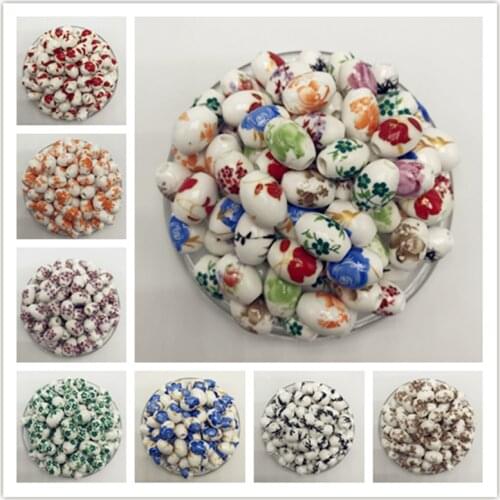 15pcs/lot 11x15mm Oval Shape Ceramic Beads Porcelain Beads Straight Hole Flower Loose Spacer Beads Handmade DIY Jewelry Making