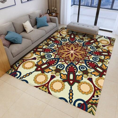 Round Rectangle Carpet Court Flower Mandala Style Printed Soft Carpets For Living Room Anti-slip Rug Floor Mat For Home Decor