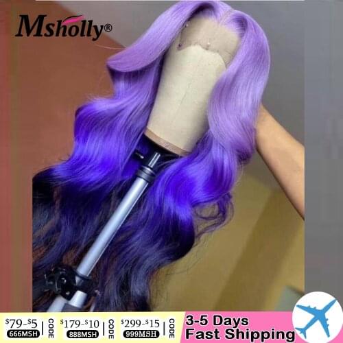 180 Density 4X4 Lace Closure Wig Body Wave Lace Front Wig Brazilian Remy Wig Purple Orange Pink Ombre Lace Front Wig 8-26 inches