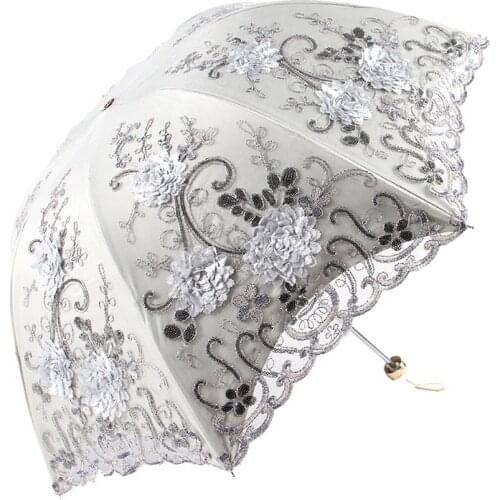 Lace UV Sun Parasol Folding 3D Flower Embroidery Umbrella Outdoor Parasol Summer Wedding Flower Umbrella