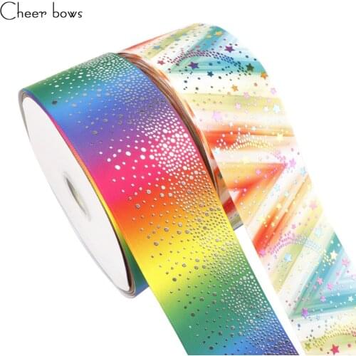 Cheer bow 75mm Grosgrain Ribbon Colorful Dot Stars Printed Ribbon DIY Hair bows Materials Wedding Party Decoration Gifts Packing