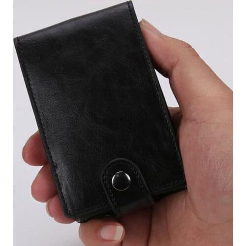 Hot 2020 Slim Unisex RFID Card Holders ID Cash Cardholder Stack Up Pull Out Mini Cascading Wallet Crazy Horse PU Leather Purses